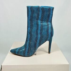 NWT/NIB JustFab Blaine Womens Blue Snake Heeled Ankle Boot 4" Stiletto Size 7.5